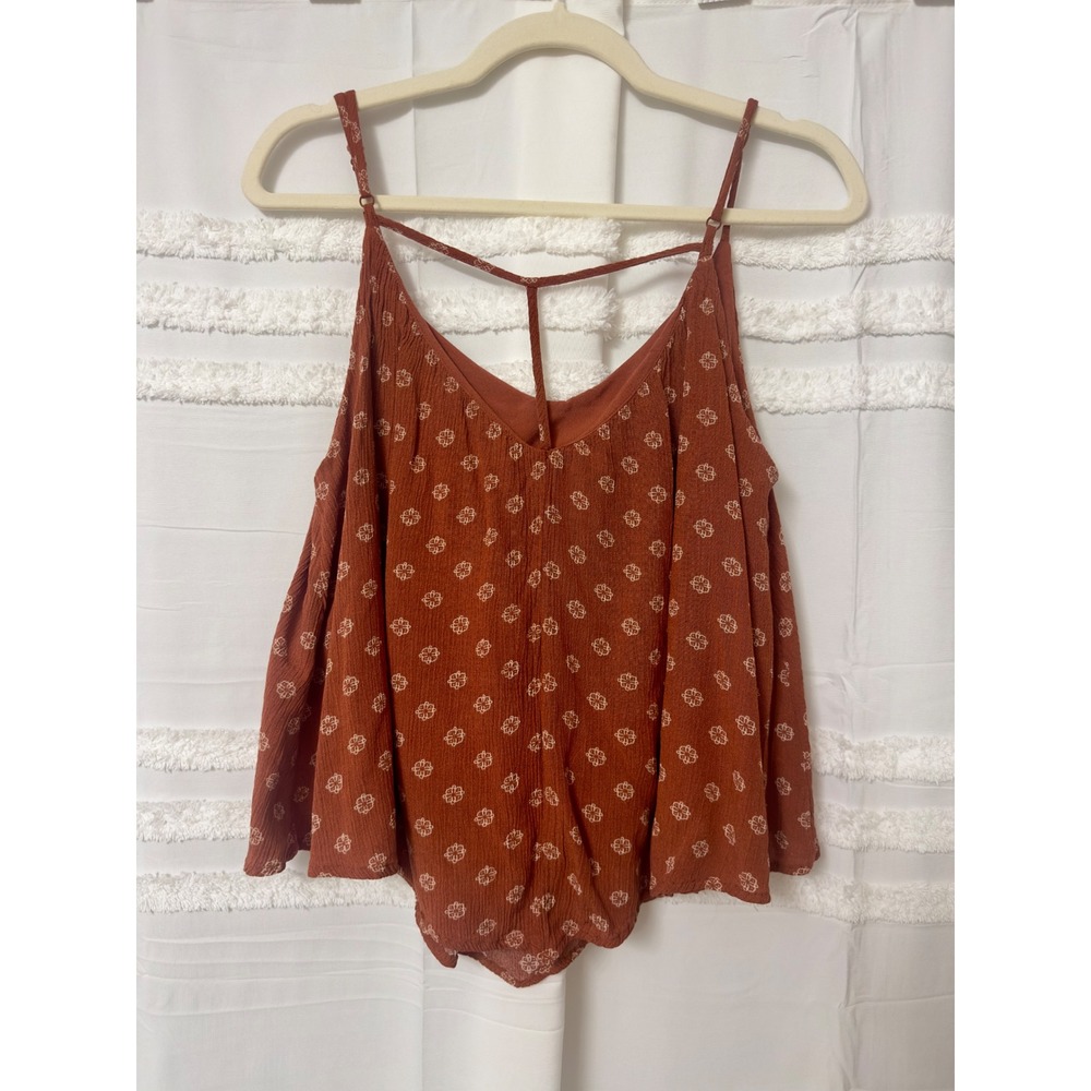 Daytrip Rust Orange Floral Print Cami Tank Top T-Strap Back Boho Rayon Small - Picture 6 of 8